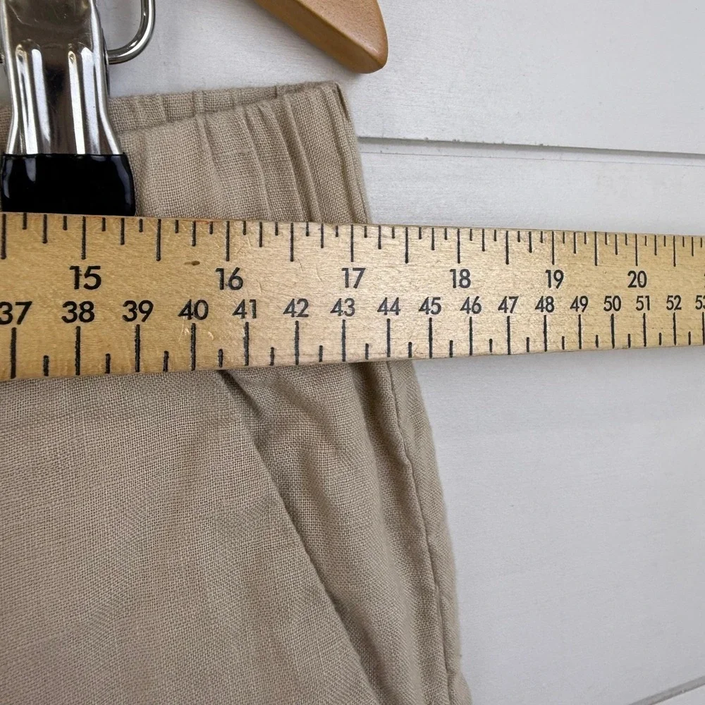 Quince‎ 100% EUROPEAN Linen Wide Leg CROP Pants DRIFTWOOD WOMEN L Elastic Waist